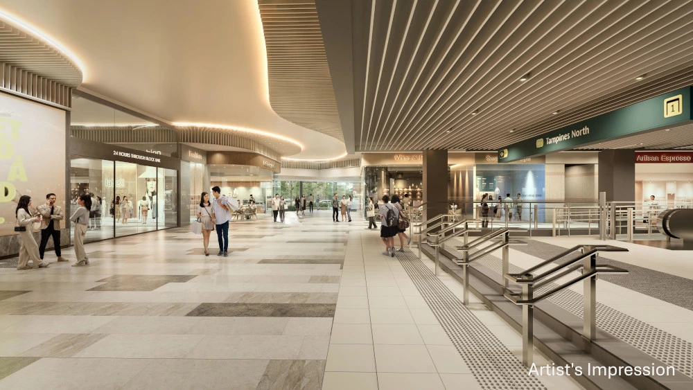 Mins walk from Coastal Cabana to Downtown East Shopping