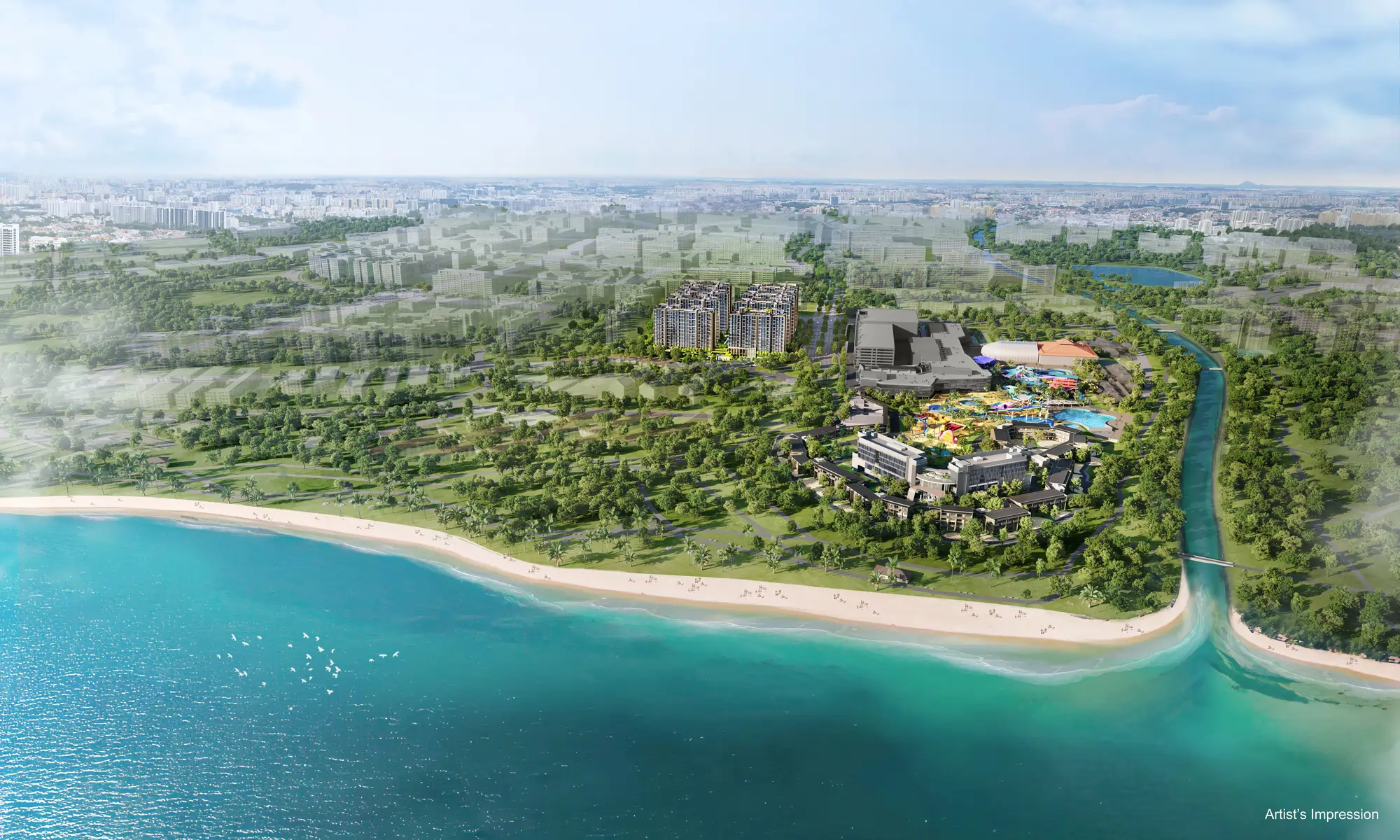 Mins walk to beach from Coastal Cabana Pasir Ris